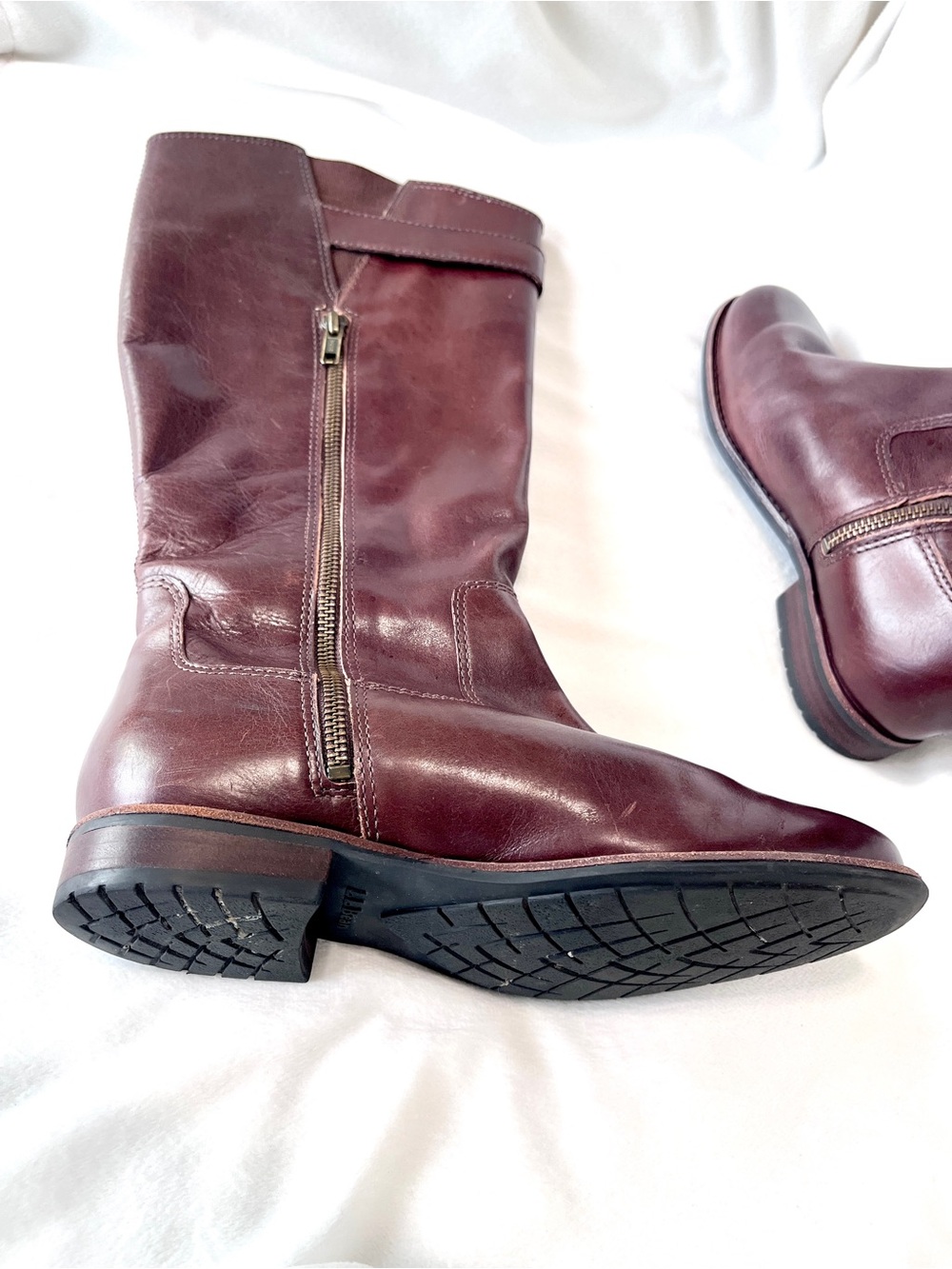 L.L. Bean Westport Leather Tall Riding Boots Burgundy Brown 7W Wide Brazil - Picture 4 of 9